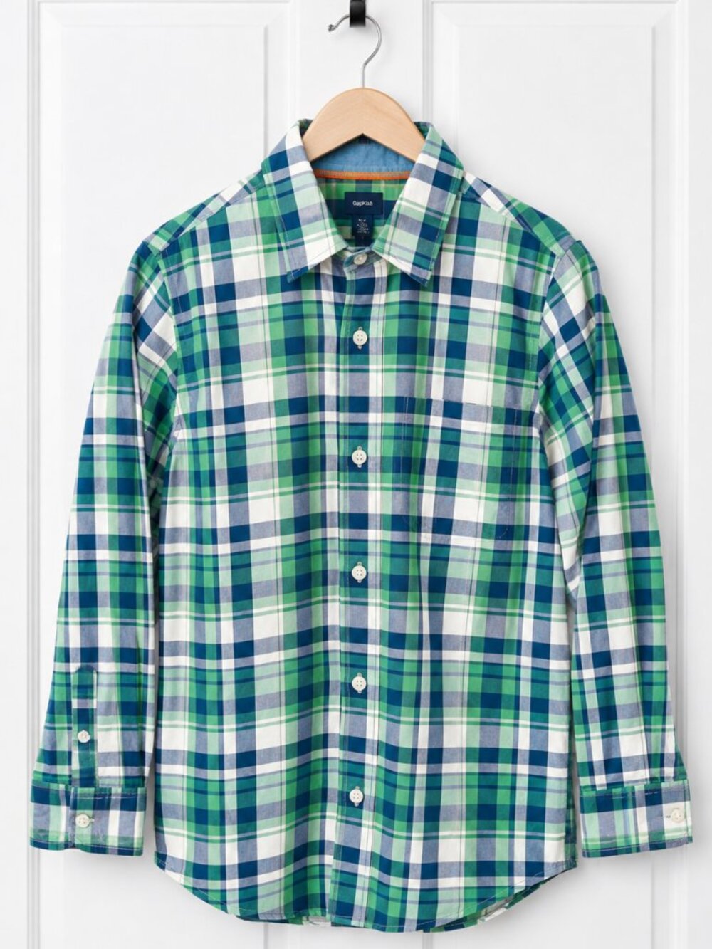 Gap Kids Boys XL Green & Blue Plaid Button-Up Shirt